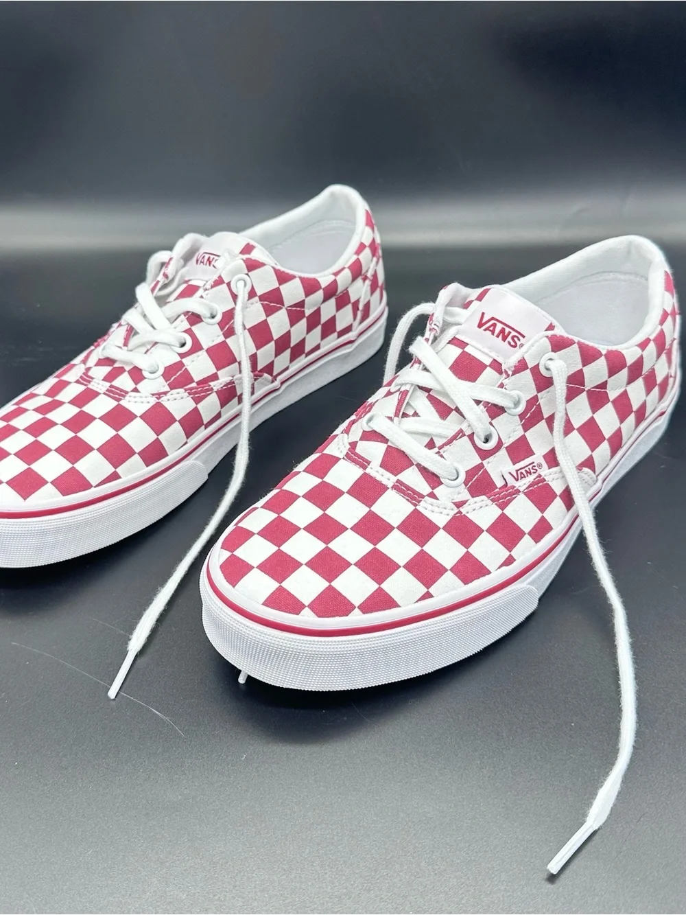 Size 9.5 Vans Doheny Checkerboard Women’s Burgundy Red White Canvas Skate Shoes